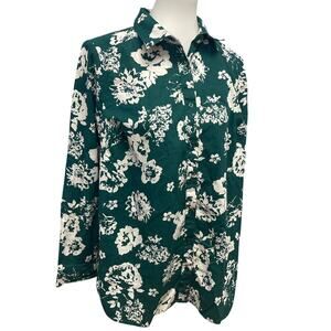 Roaman's Plus Size 16W Long Sleeve Button Down Cotton Floral Top Blouse Shirt